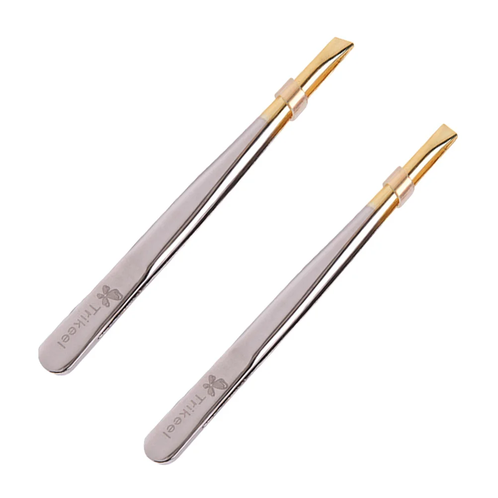 2 個ステンレス鋼眉毛ピンセット平口斜め口眉毛クリッパーまつげつけまつげクリップ旅行ピンセット