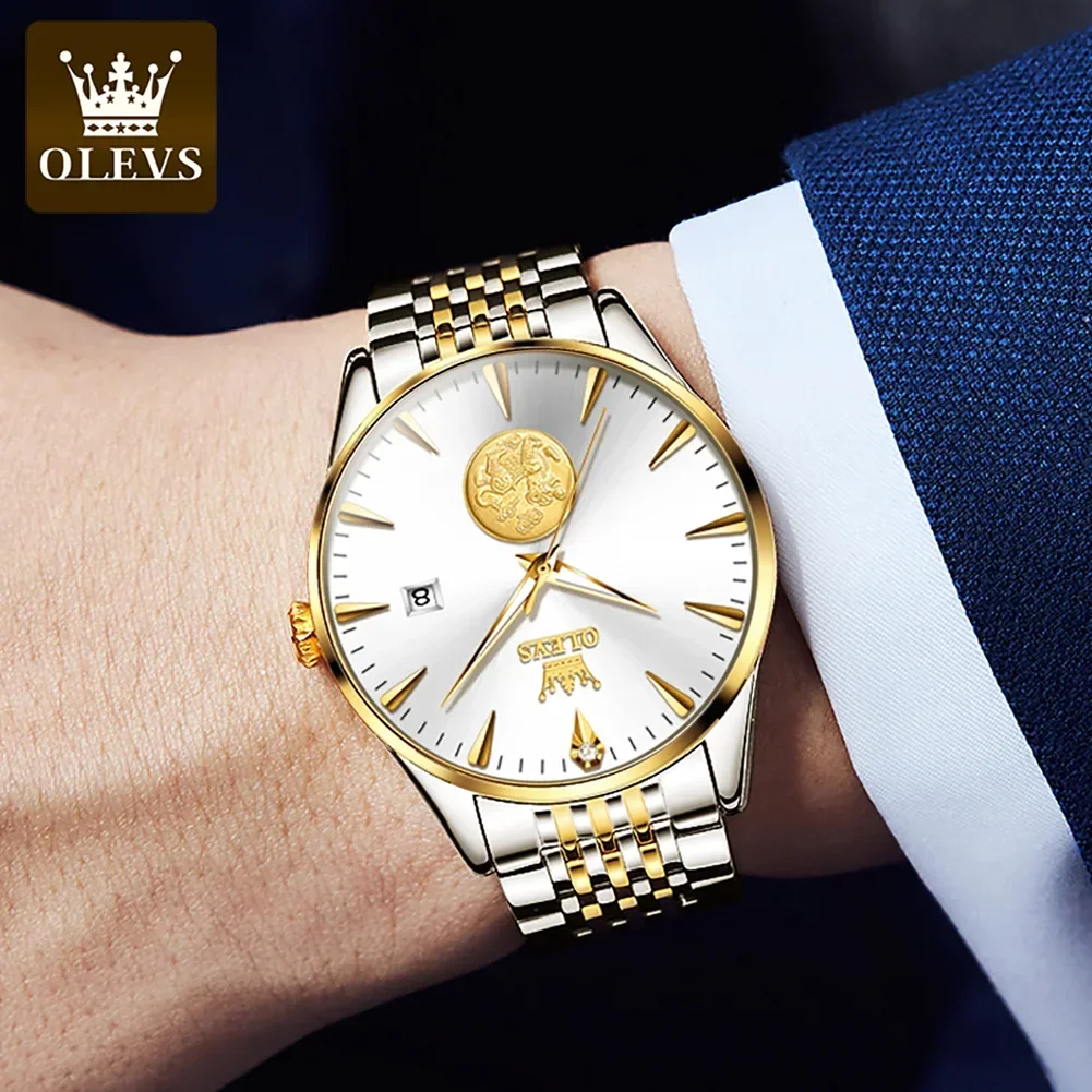 OLEVS Men\'s Automatic Movement Watch Luxury Stainless Steel Watches for Men Waterproof Luminous Mechanical Wristwatch Male Clock