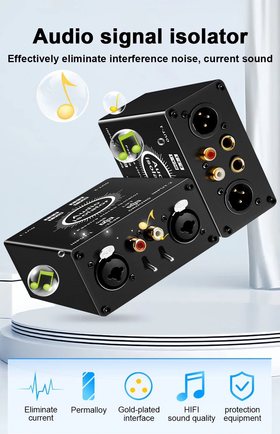 3-Pin XLR RCA TS TRS Erdungsschleifen-Isolator-Box Mehrzweck-Brummbeseitiger für Heim-, Büro- und Theater-Audiosysteme – Detail 1