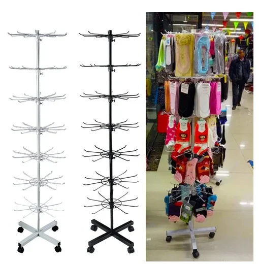 7 Tiers 70 Hooks Rotating Rack Socks Hat Cap Display Stand Hanger Wig Scarves Bracelet Pendant Storage Holder Shelf Rack Shelves