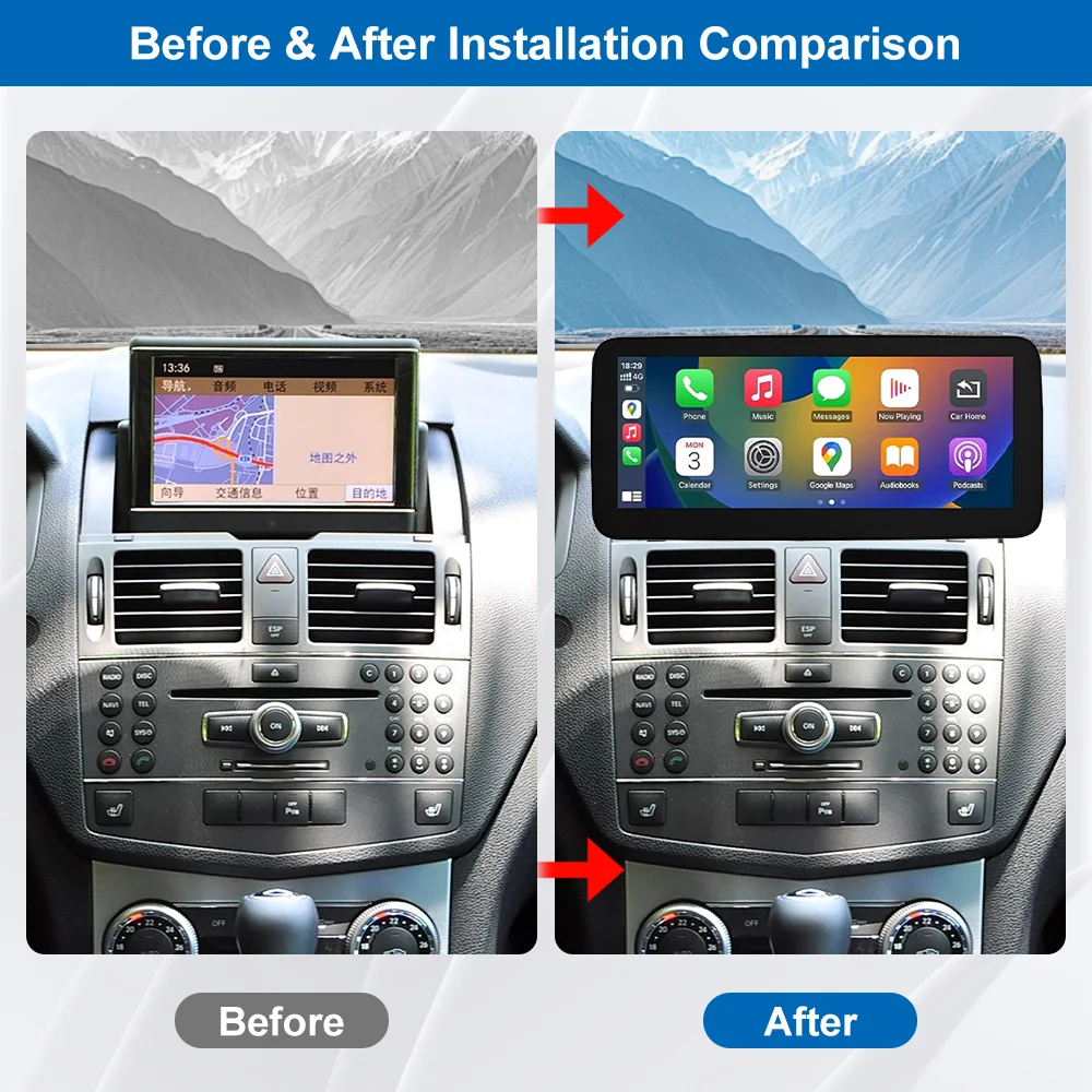 10.25''/12.3'' Wireless Carplay Android Auto For Mercedes Benz NTG4.0 G Linux Portable Touch Screen Head CD MP3 DVR TV W204