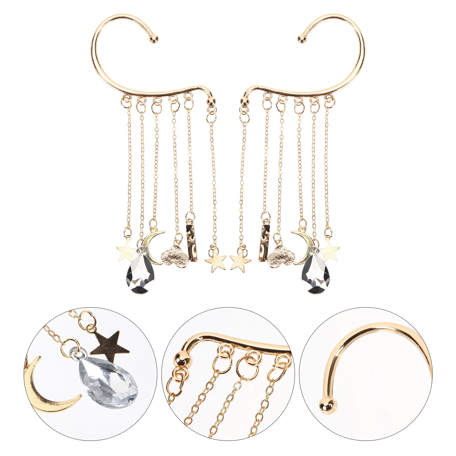 

2Pcs Star Moon Earrings Lightweight Fashion Non Piercing Cool Clip On Ear Hooks For Women Birthday Wedding Party Gifts