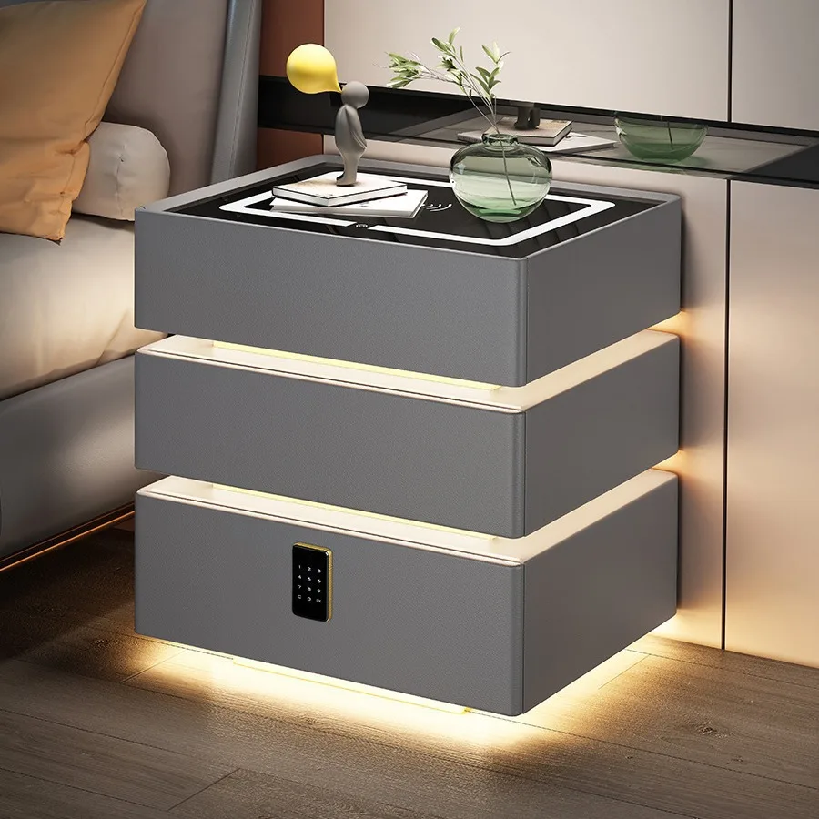 أحدث منضدة عائمة ذكية سوداء مع طاولة بجانب السرير فاخرة وحديثة مع قفل مجمع وأثاث غرفة نوم بثلاثة أدراج