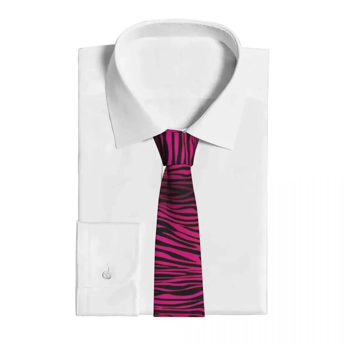 Gravatas góticas rosa zebra listras masculinas e femininas, gravatas finas de poliéster com 8 cm de largura para camisa masculina, acessórios de casamento