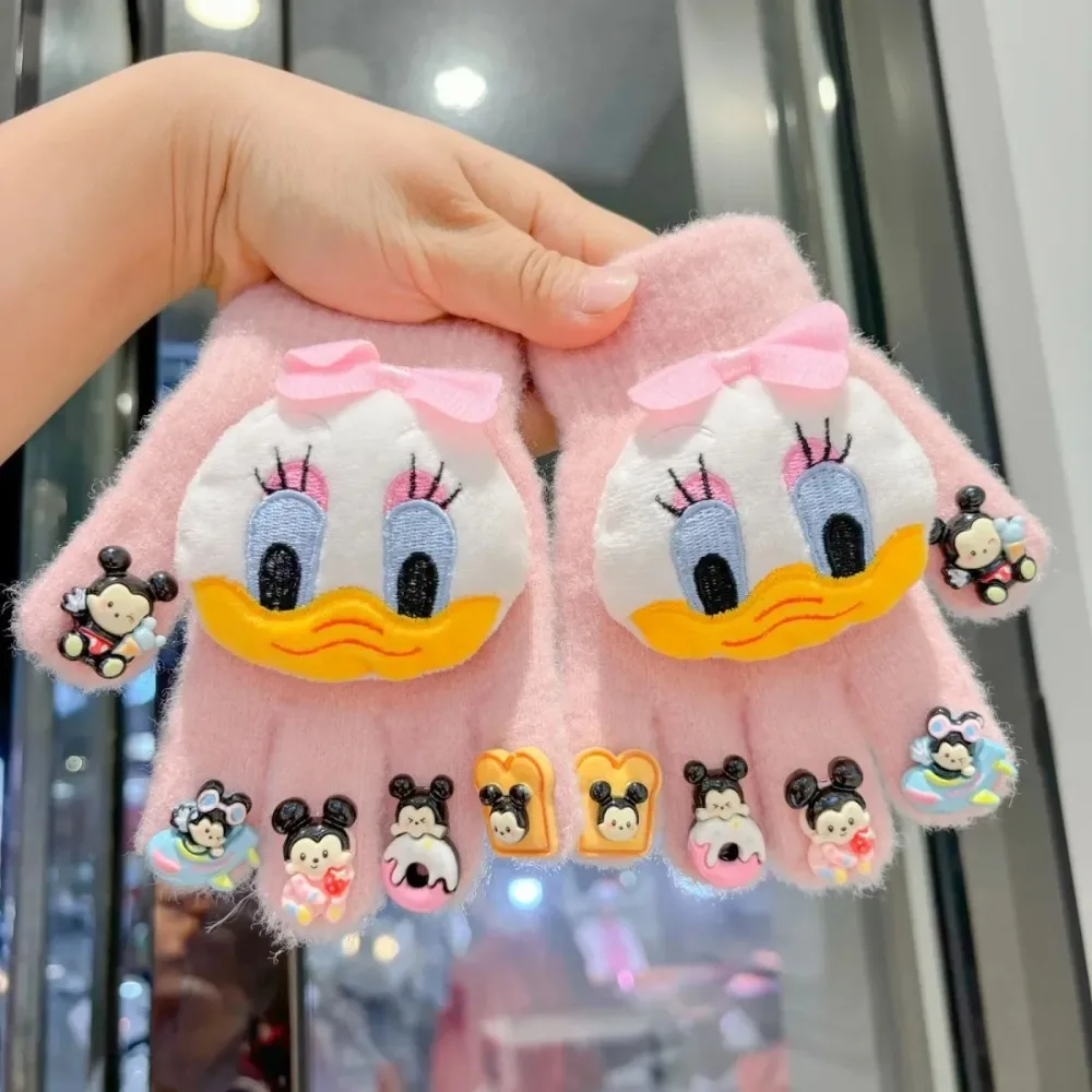 

Disney Mickey Minnie Daisy Duck Kids Warm Gloves Five Finger Full Cover Cute Cartoon Winter Fleece Lined Anti-Frost Baby Gifts
