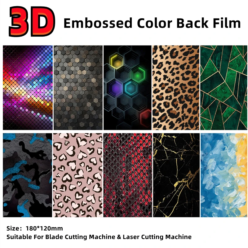 

3D Embossed Color Back Film For Blade Cutting Machine Geometric Style Decorative Back Cover Sticker For iPhone Film Cutter
