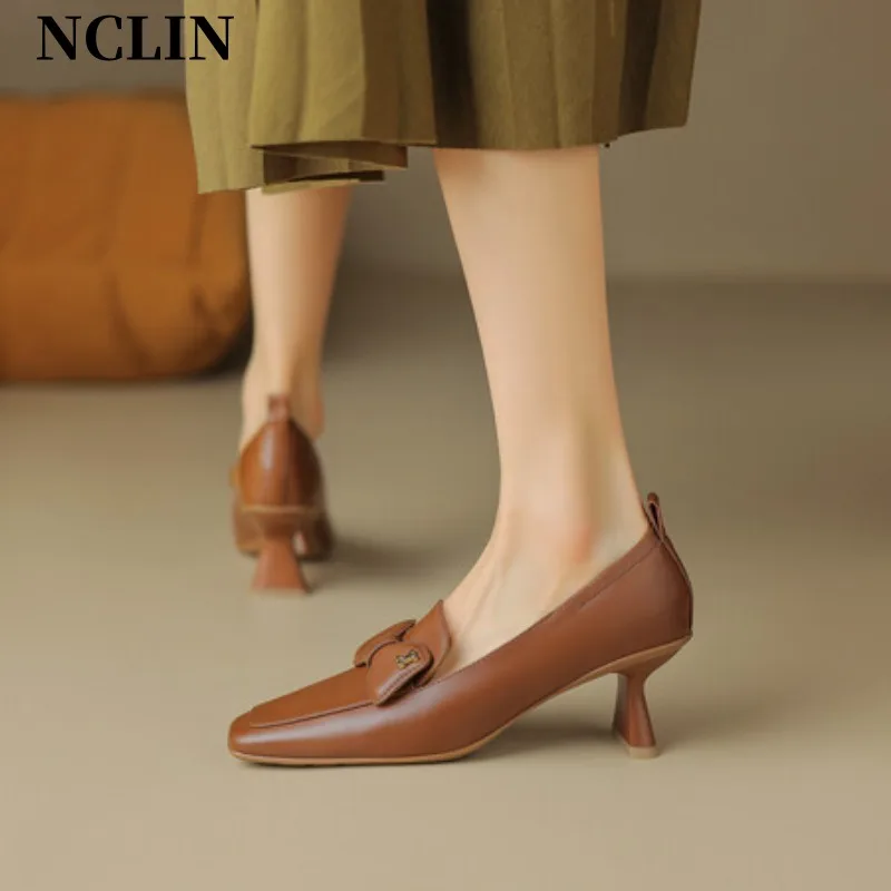 

2024 New Spring Women Loafers Casual Shoes Chunky Heels Shoes for Women Square Toe Shoes Slip-On Bow Women Pumps Zapatos Mujer