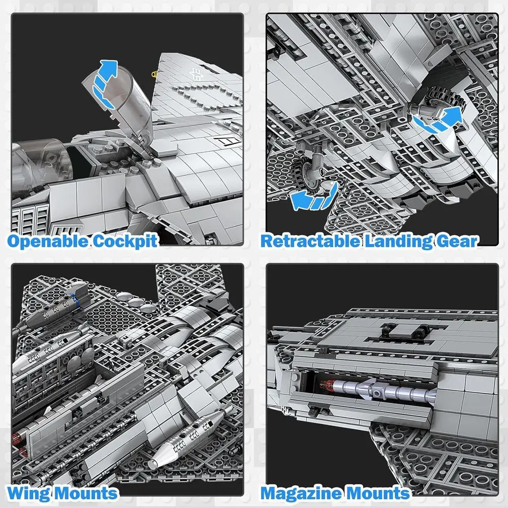 Conjunto de blocos de construção F-22 Raptor para adolescentes e adultos, brinquedo de aeronave militar de 1837 peças para entusiastas da aviação (60003)