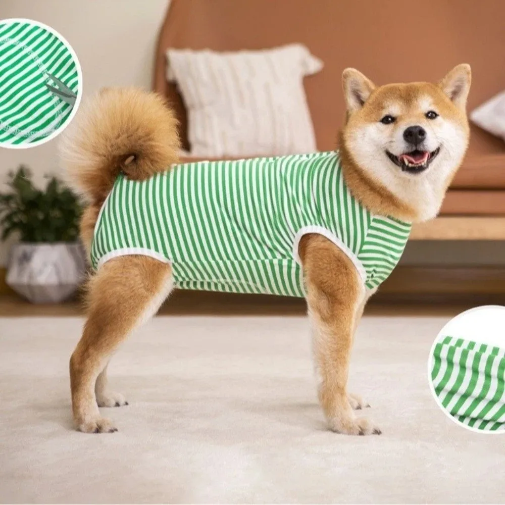 Elastic Dog Recovery Suit Washable Four-legged Pet Sterilization Suit Striped Design Anti-Licking Bodysuit Spay Recovery