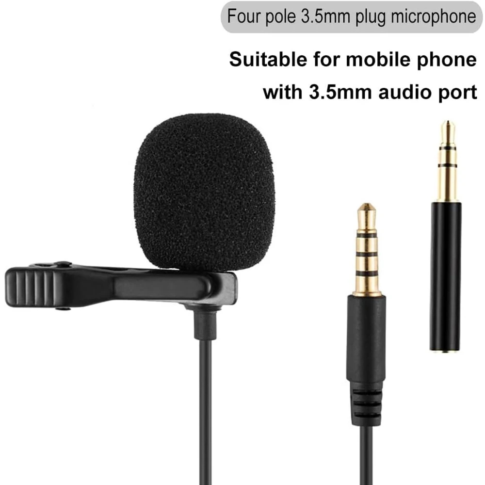 

Lavalier Microphone 3.5mm Clip-On Lapel Mic for Smartphone Tablet DSLR Camera PC Interview Video Camcorders Audio Recorder