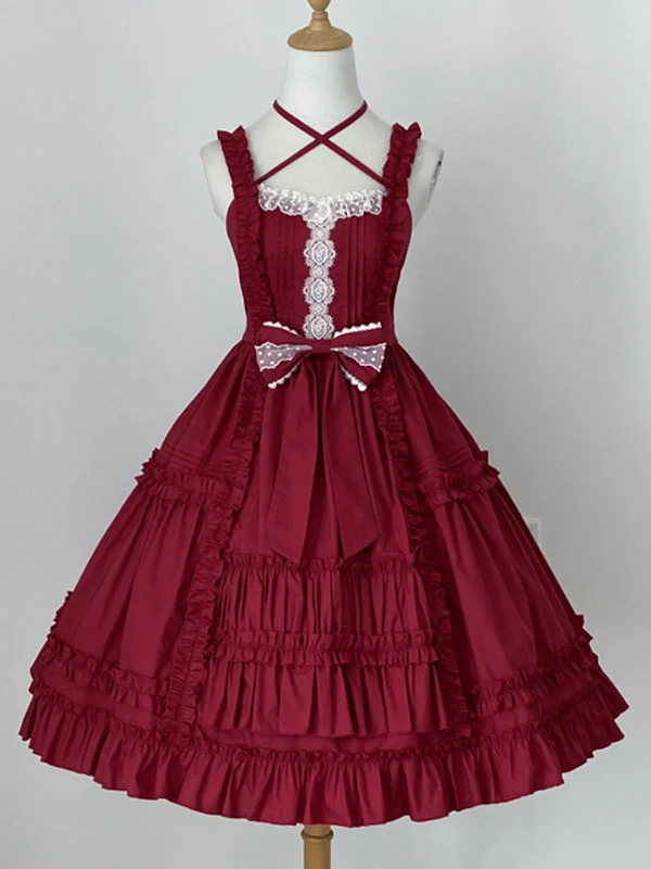 

Sweet Lolita JSK Dress Cotton Sleeveless Tiered Dress With Bow