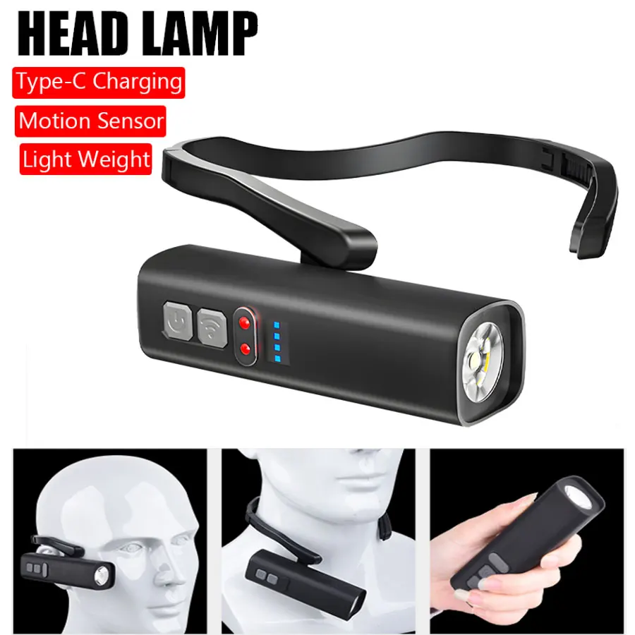 Super Bright Ear Clip Headlamp USB Rechargeable Sensor Headlamp Portable Waterproof LED Headlight For Outdoor Running Fishing