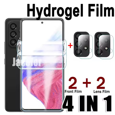4IN1 Safety Gel Film For Samsung Galaxy A12 A13 A21S A22 A23 A51 A52 A52S A53 5G 2PCS Screen Hydrogel Protector+2PCS Lens Glass