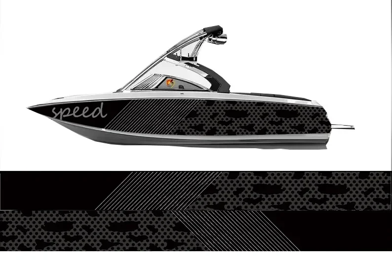 Fashion Gray & Black Camouflage Print Speed Graphic Vinyl Waterproof Boat Wrap Decal Decoration Fit Any Boat Custom Image & Size