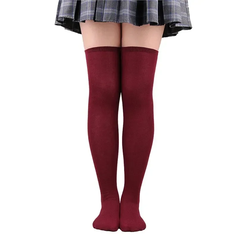 Calcetines largos de tubo para niñas, calcetines largos de Color sólido blanco y negro, calcetines sexis por encima de la rodilla hasta el muslo, medias por encima de la rodilla
