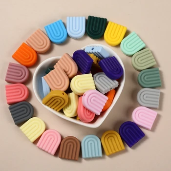 10 pçs 17x20mm mordedor arco-íris contas de silicone de grau alimentício para bpa livre acessório de enfermagem diy bebê chupeta corrente colar