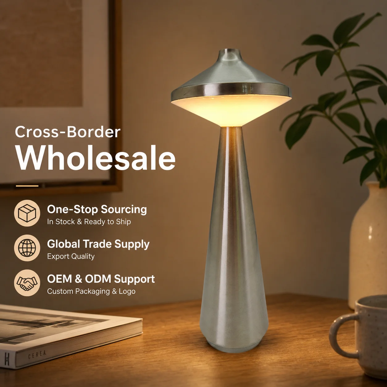 WWPPU Mushroom Metal Acrylic Rechargeable Table Lamp Touch Eye‑Caring Bedside Light For Desk Bedroom Indoor Use