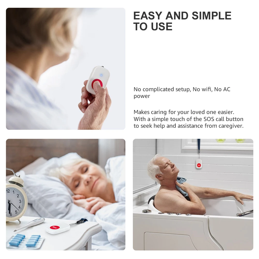 Caregiver Pager Wireless Nurse Call Buttons For Elderly Monitoring SOS Alert System Portable Alarm Call Bell A62X