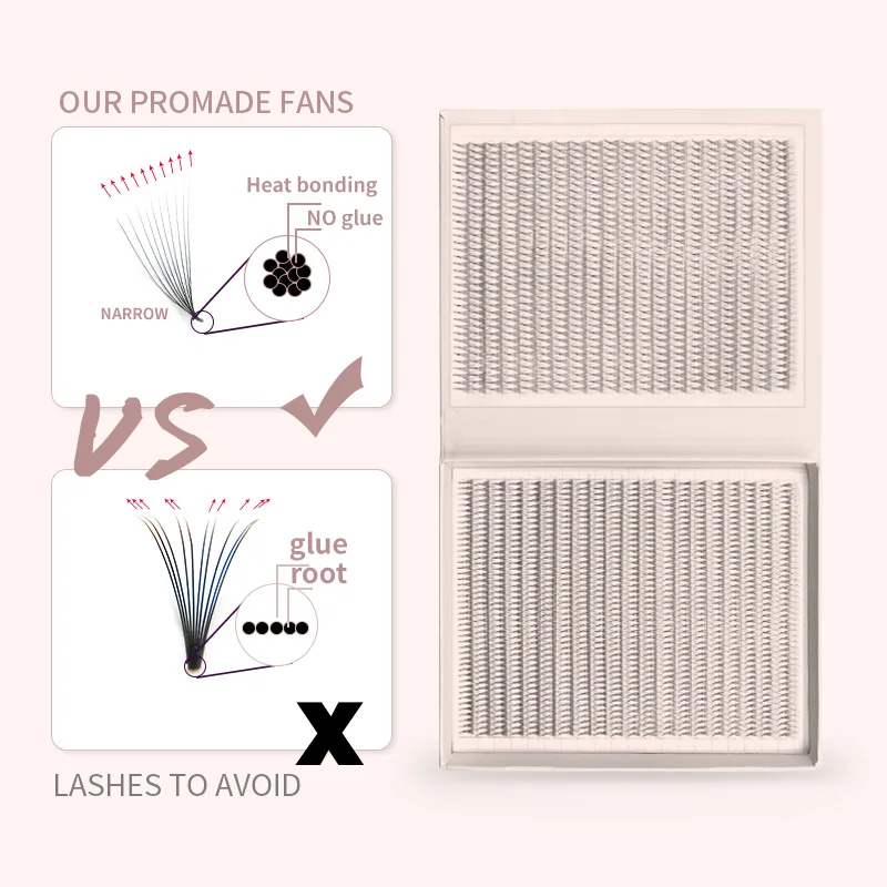 Narrow 2400 Fans Lashes XXL Mega Tray Premade Narrow Volume Fan Ultra Dark Pointy Base Promade Fans Eyelash Extensions Supplies