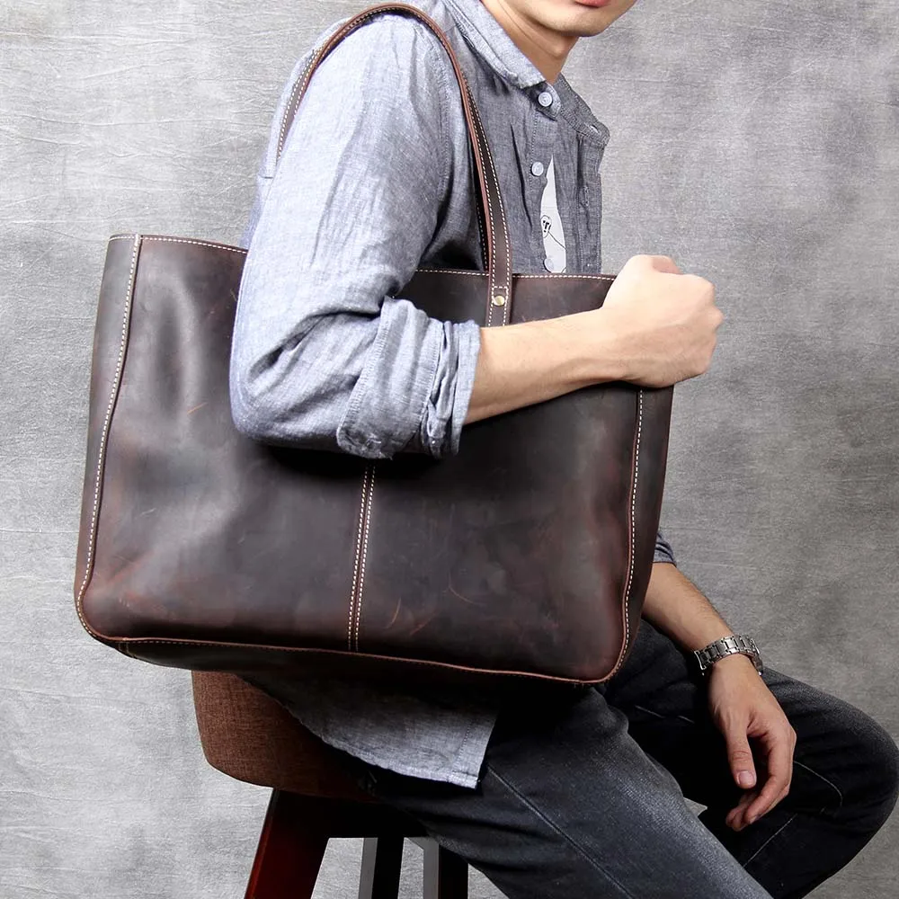 S.WORKER Vintage Echtleder Herren-Aktentasche 16" Laptop-Tasche Crazy Horse Leder Schultertasche Rindsleder Geschenkidee für Männer – Detail 4