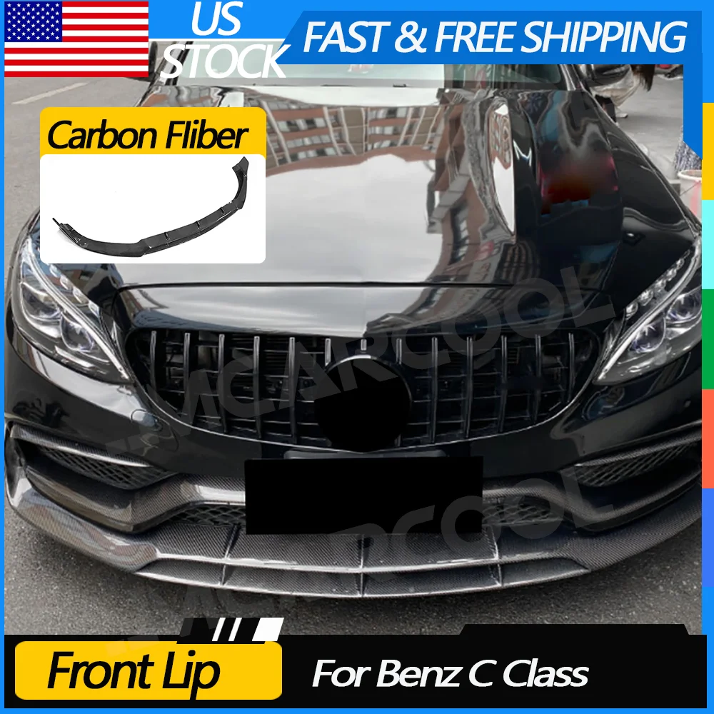 

JMCARCOOL For C Class Carbon Fiber Front Bumper Lip Spoiler For Mercedes Benz W205 C63 AMG C180 C200 C260 2014-2018