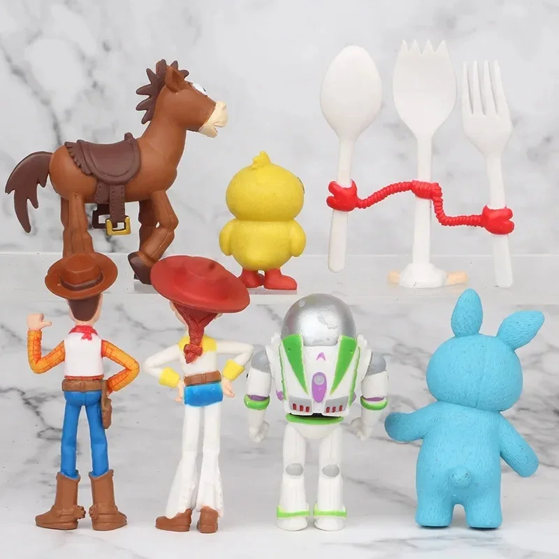 Disney 7PCS Toy Story 4 Action Figures Toys Woody Jessie Buzz Lightyear Forky Pig Bear Figura Model Doll Figurine Kids Boy Gifts