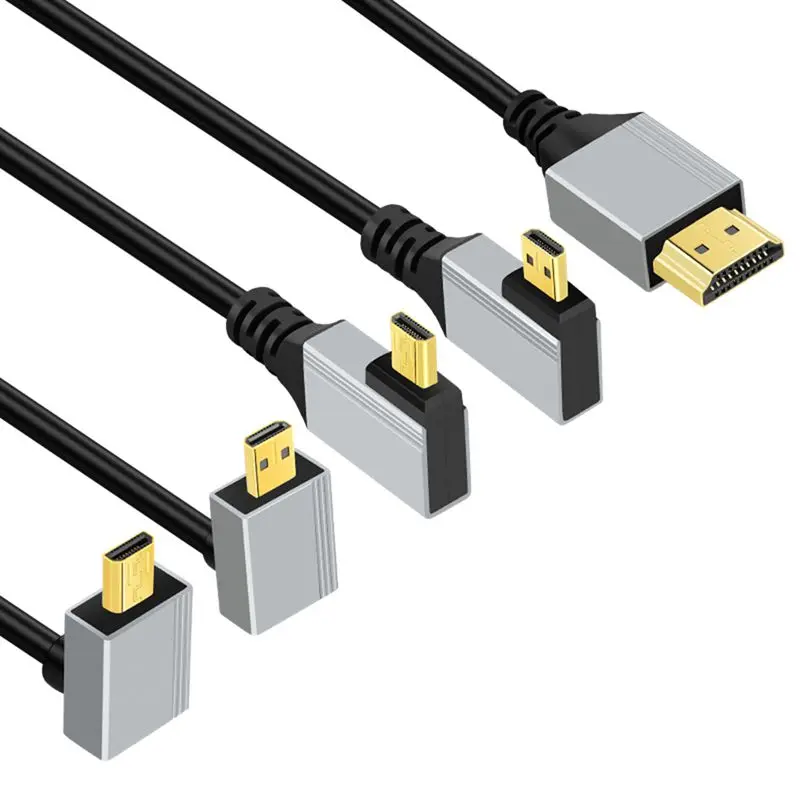 0.5m 1m 8K UHD Cable 90 Degree Up/Down/Left/Right Angle Mini-HD Micro-HD to HD Port Thin Cord for Laptop Camera Tablet Camcorder