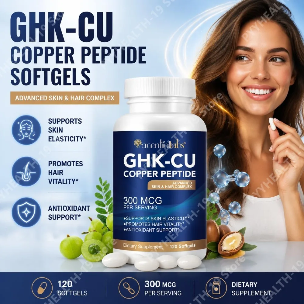 Acentiallabs GHK-Cu Copper Peptide Softgels 300mcg Biotin Hyaluronic Acid For Skin Hair Elasticity & Vitality Adult 120 Count