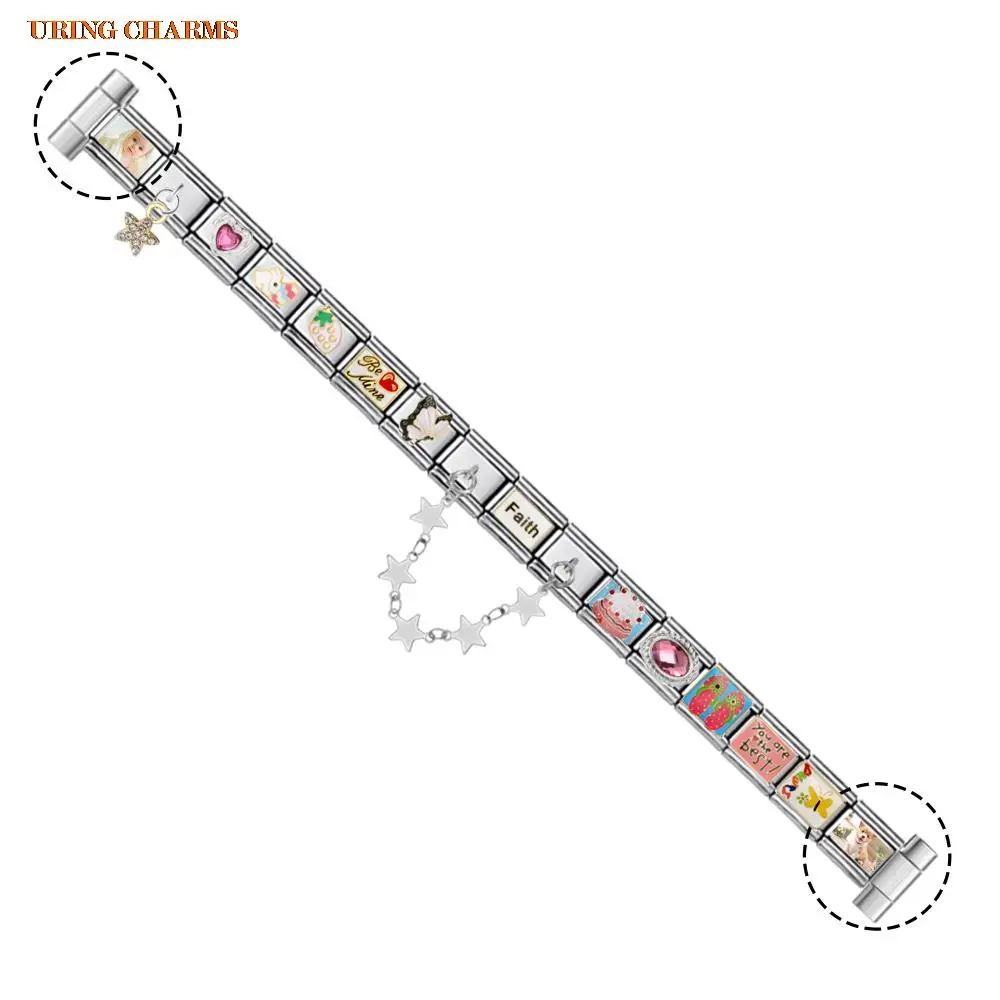 1 pair Picture Logo Customized Watch Strap Connector Fit 9mm Italian Charm DIY Making Jewelry Accessories for Men Women Gifts
