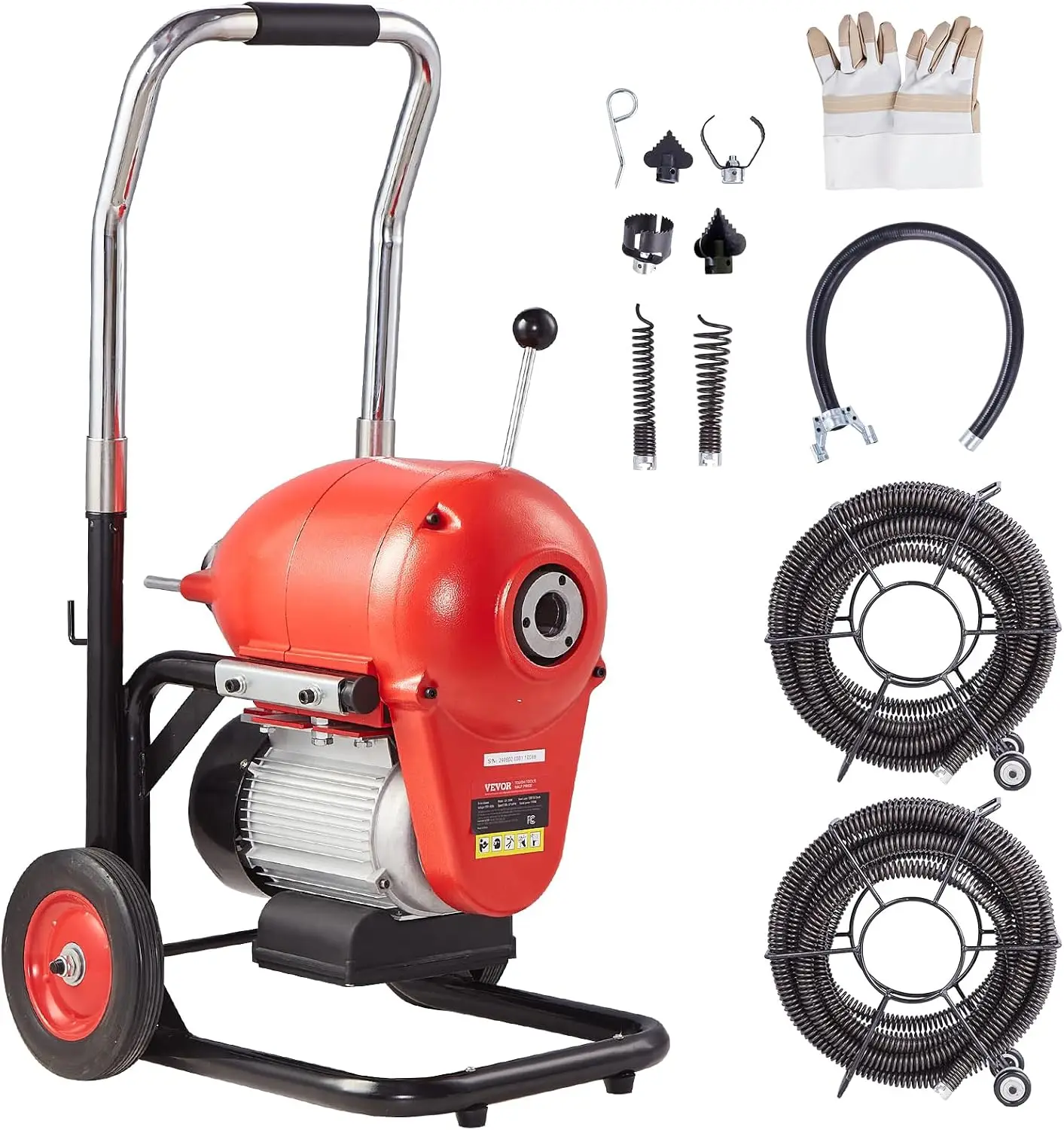 Drain Cleaner Machine 120FT x 6/5 Inch, 1100W Electric Sewer Snake Auger Manual Feed - with 6 Cutters and CW/CCW Control for 4