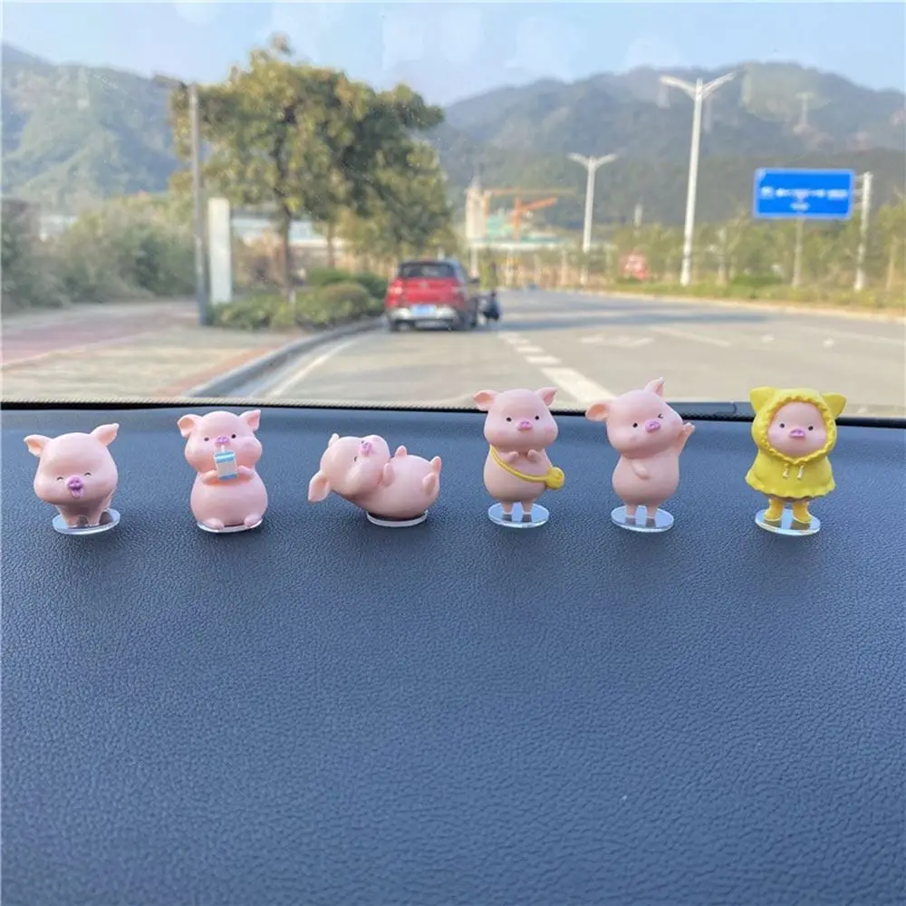 

6Pcs Home Statue Cartoon Auto Accessories Car Dashboard Dolls Car Ornaments Piggy Center Console Decoration