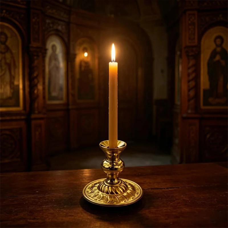 Vintage Gold Plated Orthodox Mini Candle Holder for Church Liturgy Home Altar Prayer Devotion Christian Religious Gift Decor Acc