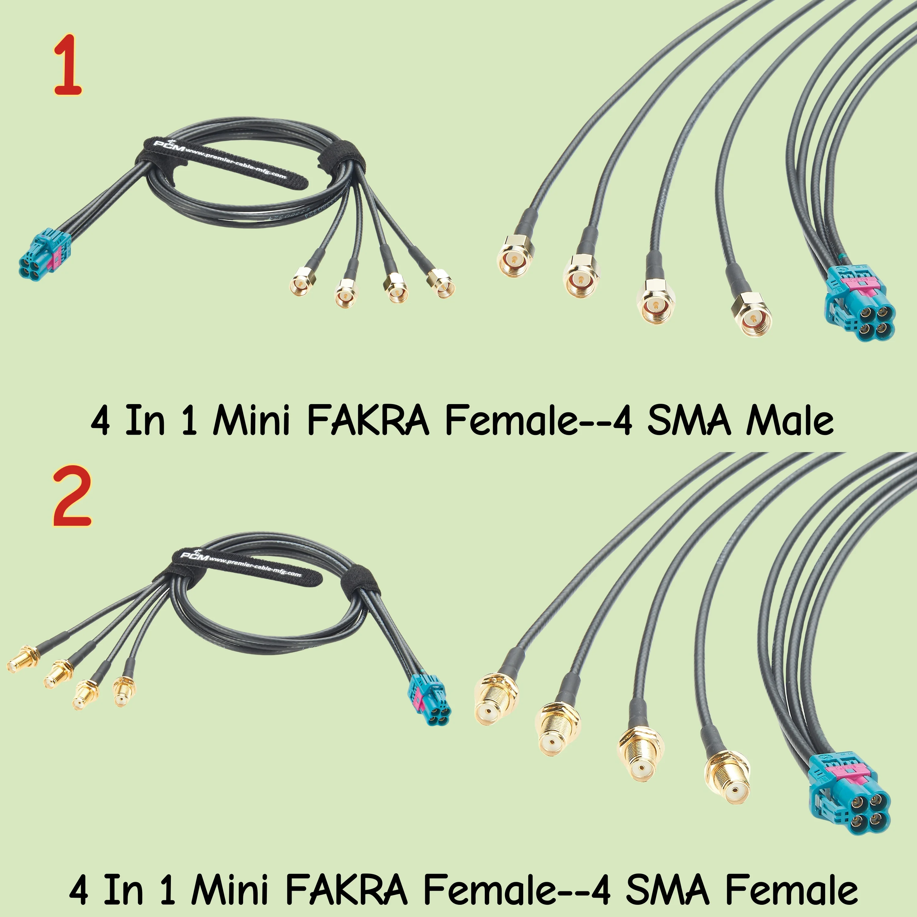 

Rosenberger 4 In 1 Mini FAKRA to 4 SMA Male Connector DACAR 462 Coaxial Cable 50 Ohm Quad HFM Mini FAKRA to SMA RF Coaxial Cable