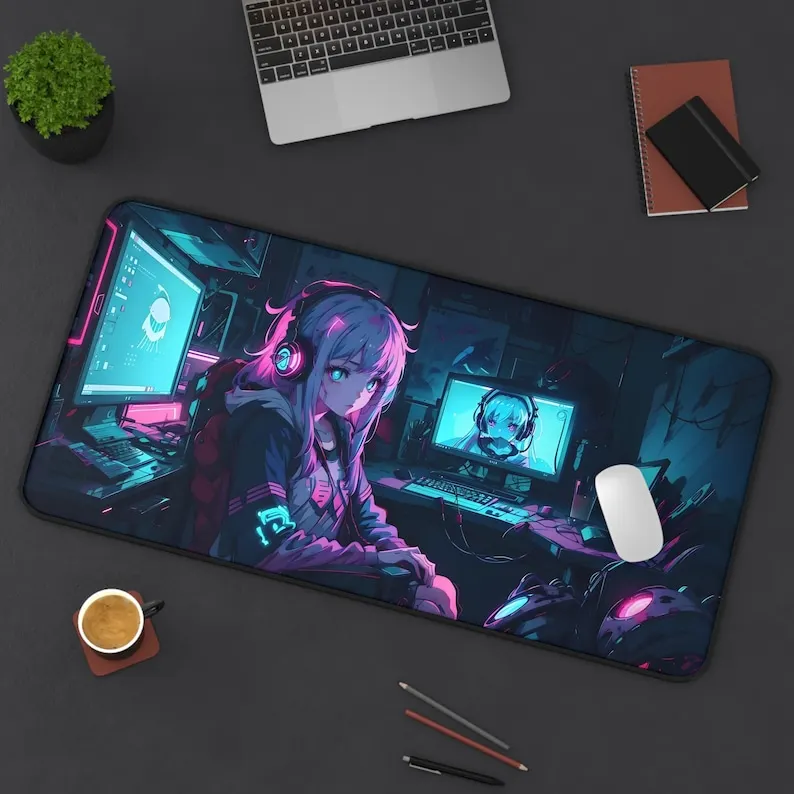 Girl Gamer Desk Mat, Non-slip and Waterproof Gaming Mouse Pad, Cute Desktop Protective Mat, The Perfect Gift for Friends.