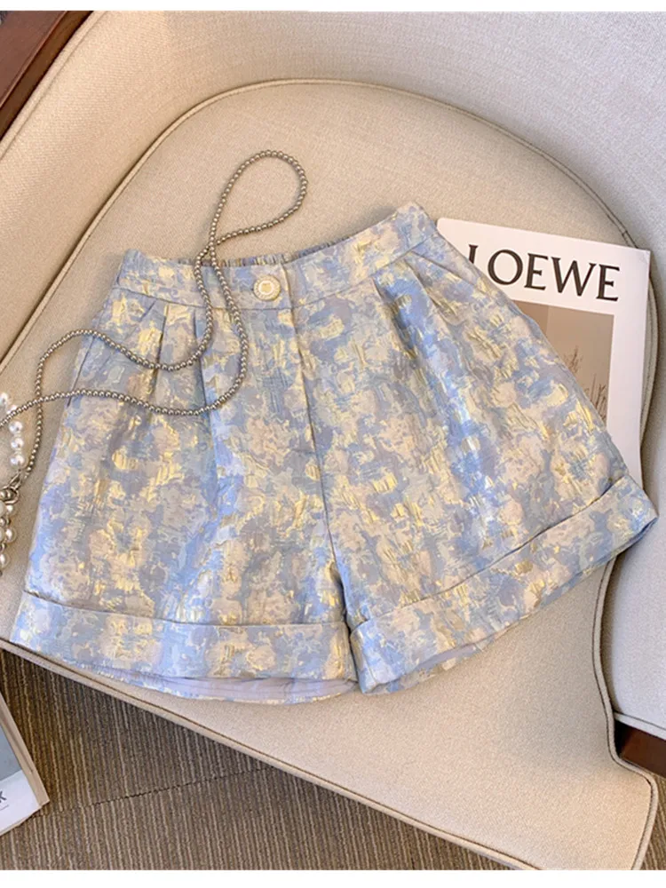 

Women's Clothing Fashion Loose Solid Color Jacquard Shorts Summer Female Korean All-match High Waist Pockets Temperament Pants