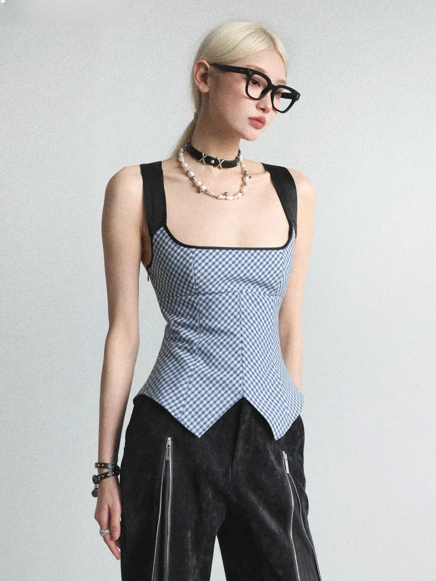 

Женский укороченный топ-бюстье WUHUANXIANG в клетку с завязками на талии, модный, весенний, из смесового полиэстера и нейлона