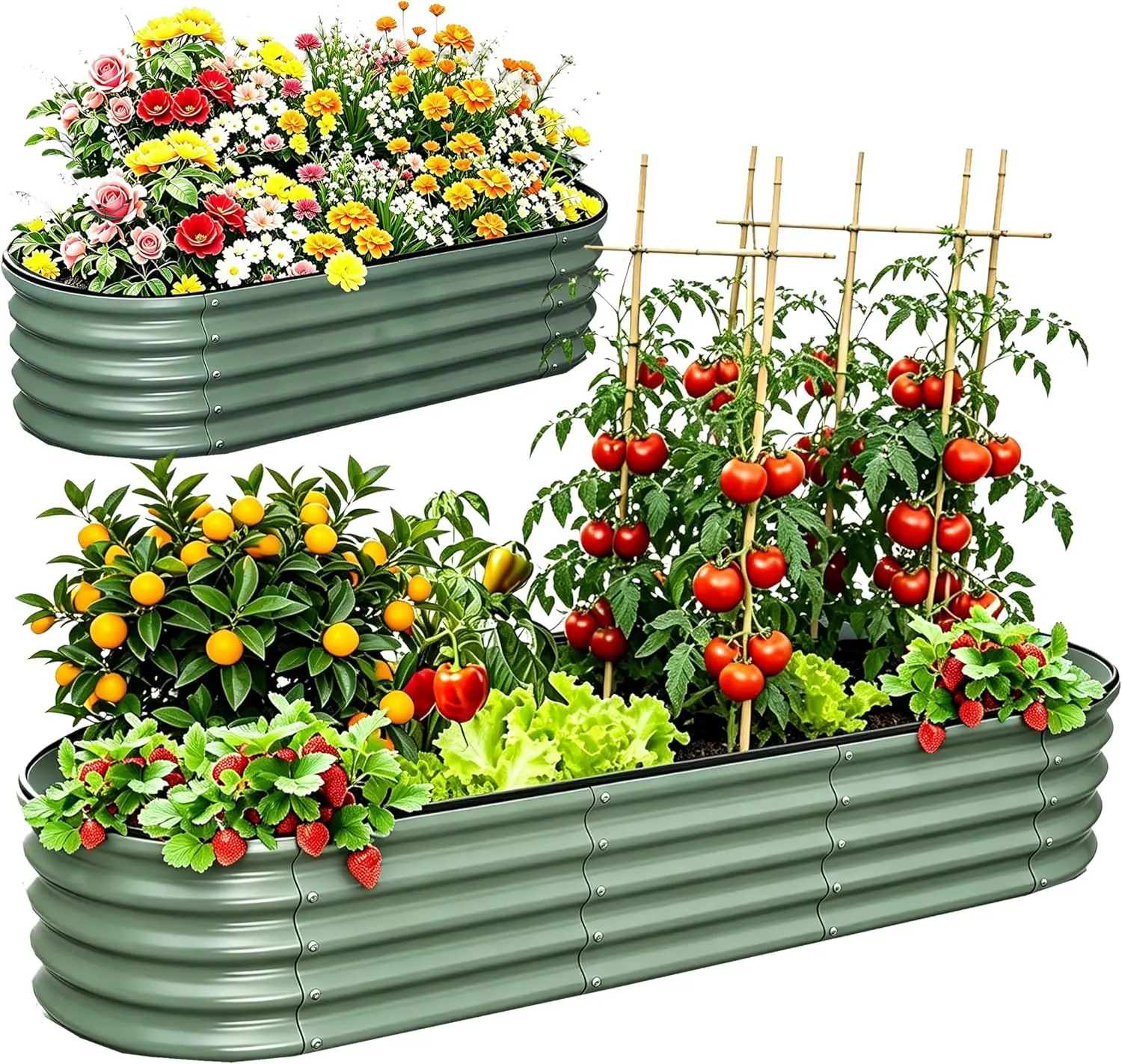 2Pack 17" Tall Galvanized Raised Garden Bed Kits, 10-in-2 Modular Metal Planter Box for Vegetables Fruits Flowers Herbs, 8x2|2X2FT Rust Resistant Outdoor Garden Bed for Patio Backyard