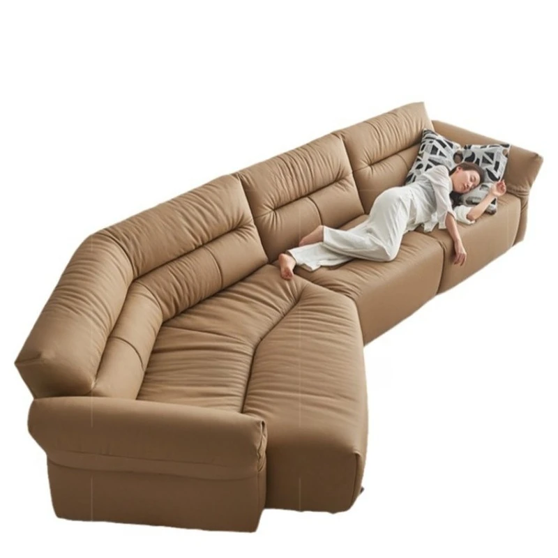 Living room small apartment simple modern first layer cowhide Italian minimalist sofa
