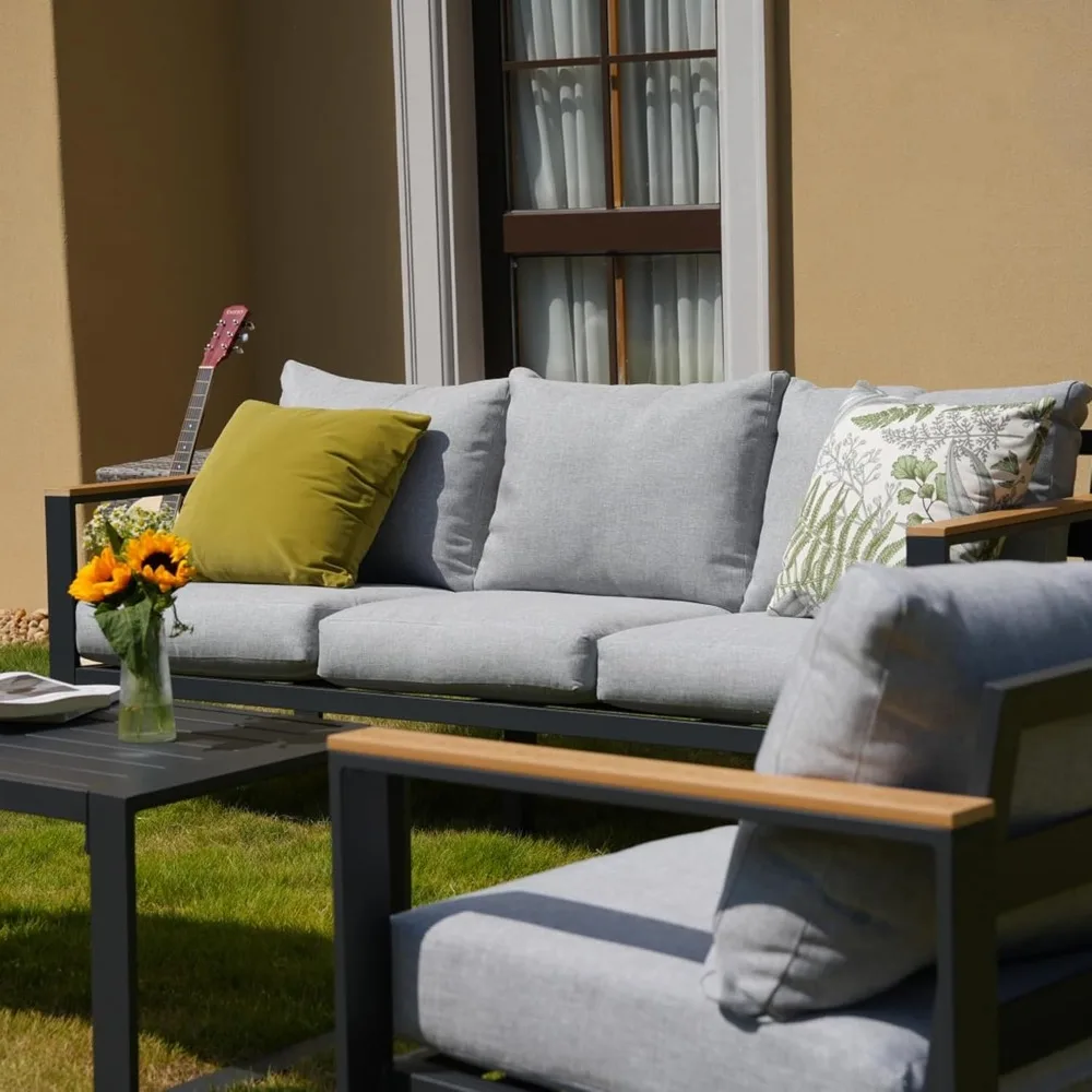 

Современная уличная мебель из 4 предметов с 6-дюймовыми подушками, алюминиевый набор мебели для патио, металлические наборы секционных бесед для патио