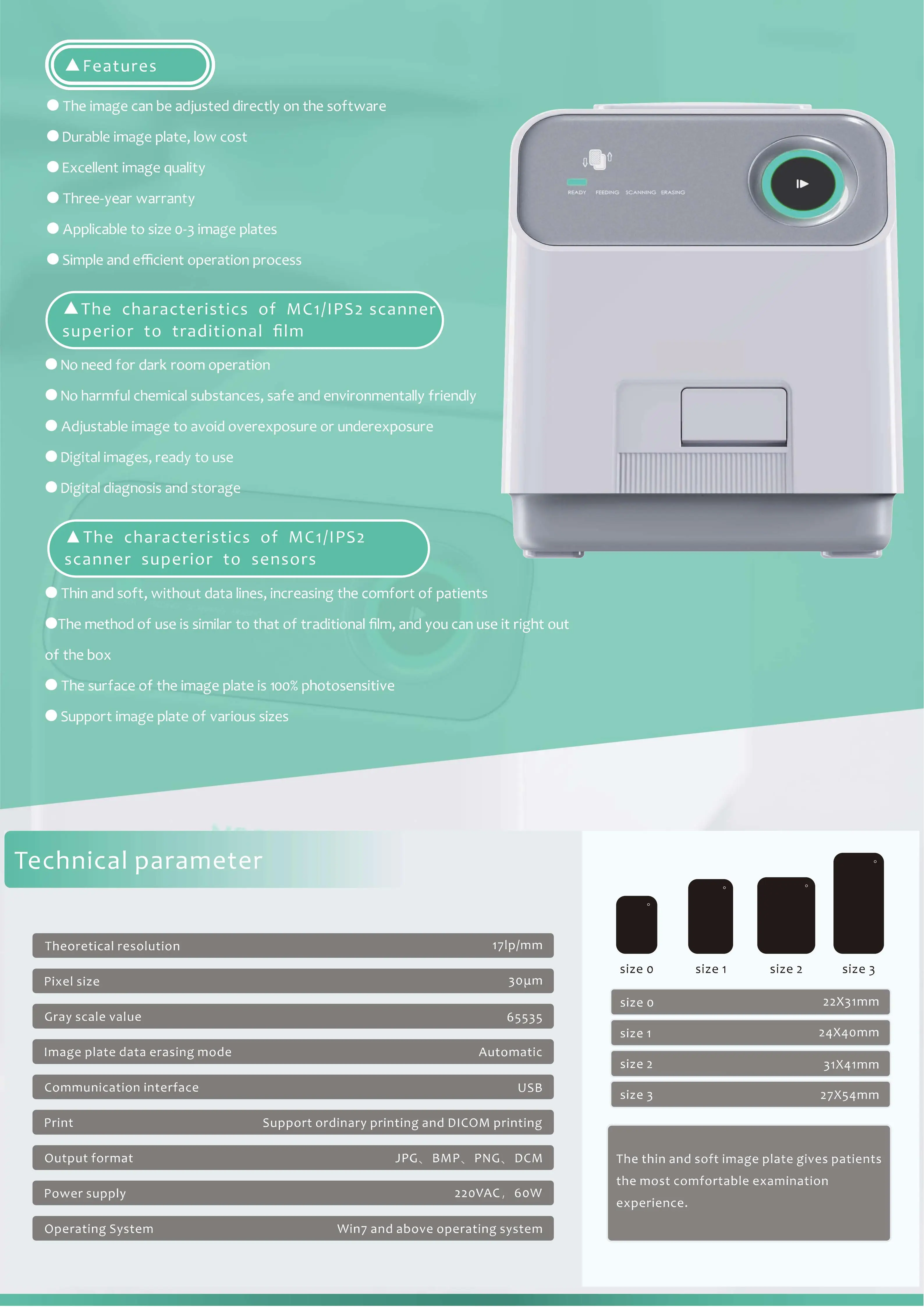 وافق CE ISO عالي الدقة 17lp/mm ماسح لوحة صورة PSP للأشعة السينية للأسنان #4