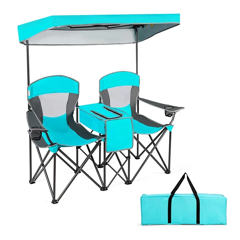 Foldable Lawn Fishing 2-person Outdoor Folding Double Camping Chairs Beach Chair With Canopy