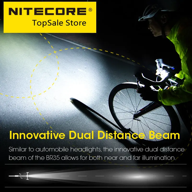 NITECORE BR35 1800 Lumen Bicycle Flashlight Strong Front Light Near Far Double Beam Riding  USB Charge with 6800mAh Battery