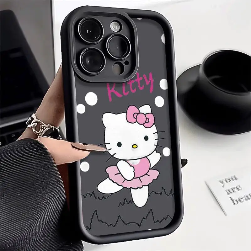 Celulares Floral Sanrio Hello Kitty for Apple Iphone 16 15 14 13 12 11 XS XR X Pro Max Plus Anti Fall Measures Soft Green Case