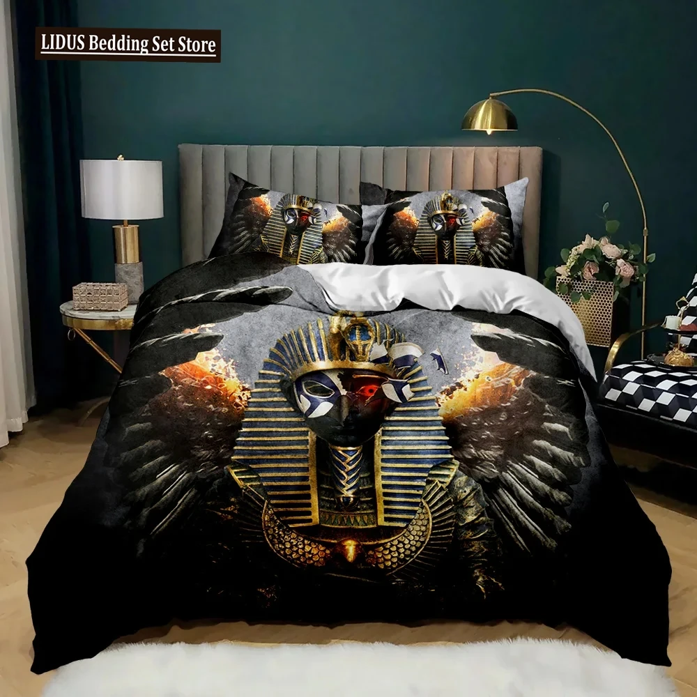 

Pharaoh Bedding Sets,King Size 3D Ancient Egypt Tribe Decor Comforter Cover Set For Adult Egyptian Pyramid Polyester Duvet Cover