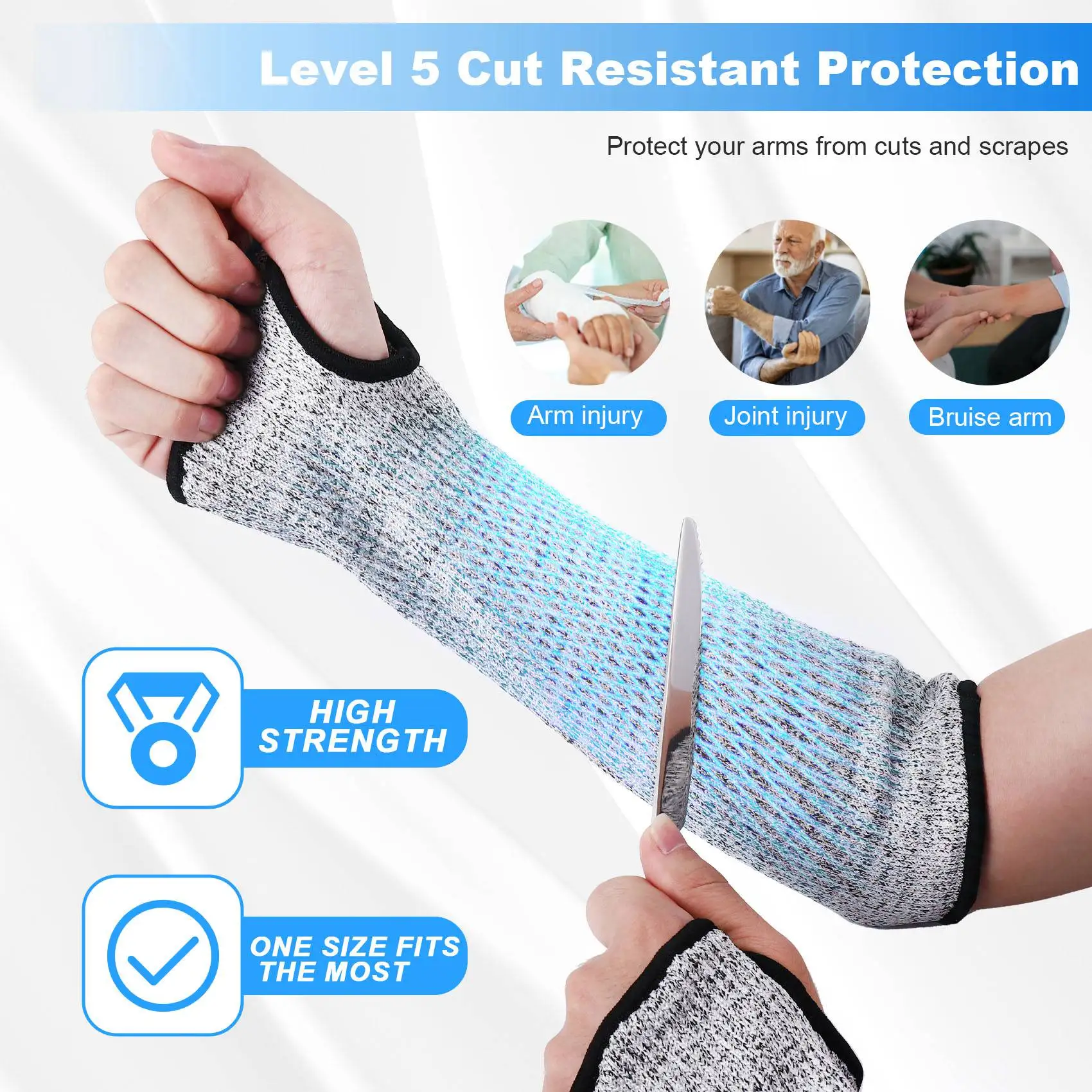 J1UL1N 2 Pairs Cut Resistant Sleeves Protective Sleeves Safety Arms Protection Sleeves With Thumb Hole,Garden Kitchen