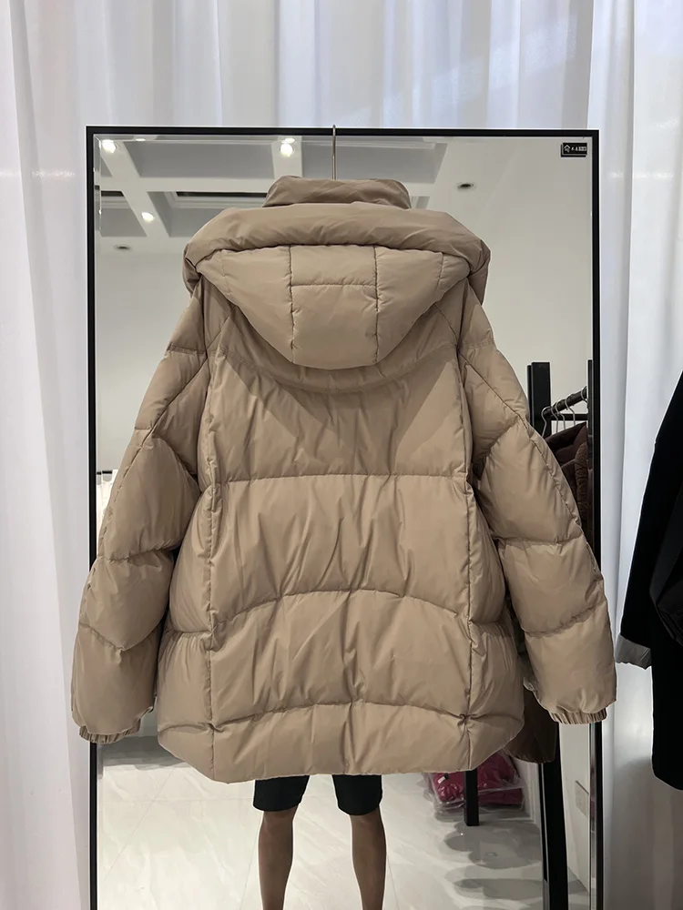 韓国風ファッション フード付き ウエストシェイプ スリム ビッグポケット ホワイトダックダウンジャケット レディース トレンド新作ダウンジャケット