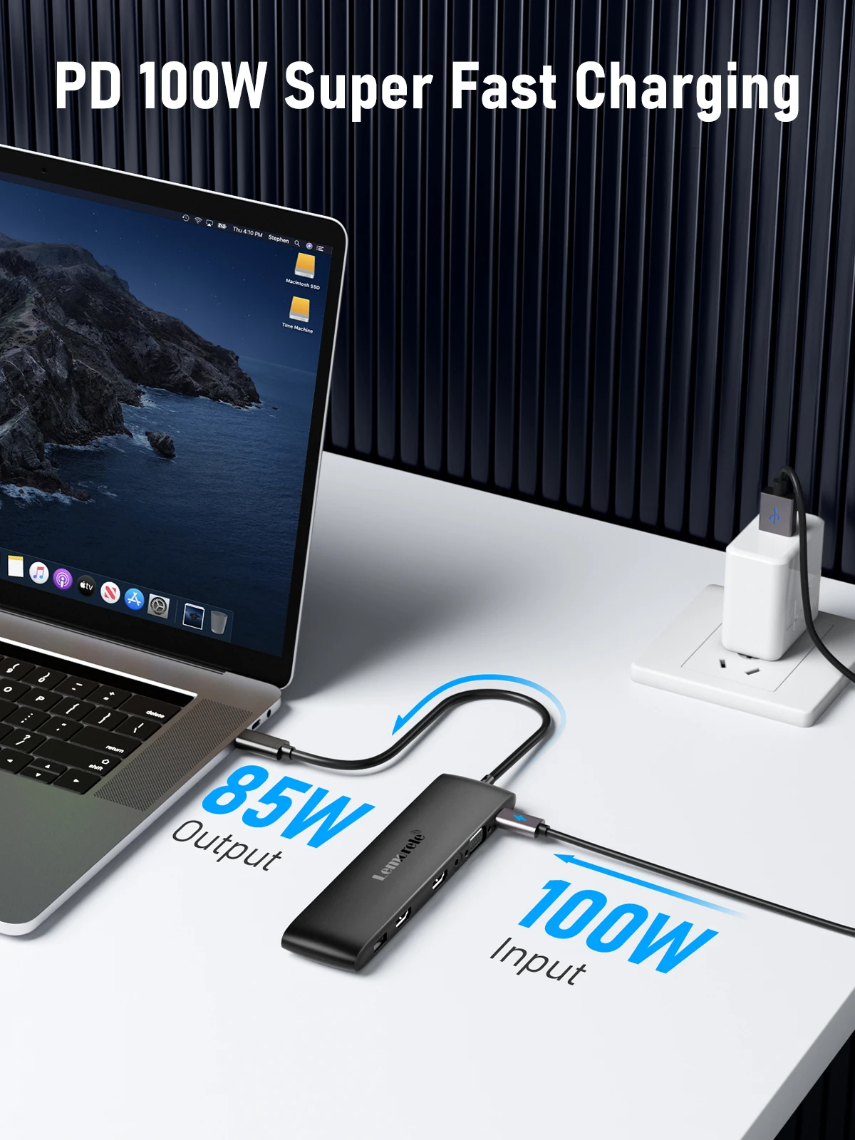 Lemorele 전원 공급 장치 포함 고속 USB C 허브, 4K HDMI VGA, SD TF 포함, 맥북 아이패드용, 12 포트 TC97, USB 3.0 허브, 10Gbps