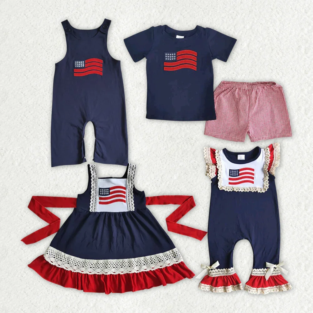 

A12-23 Wholesale baby girl clothes dresses National flag short sleeve shorts sets Summer Boutique kids clothes boys baby rompers