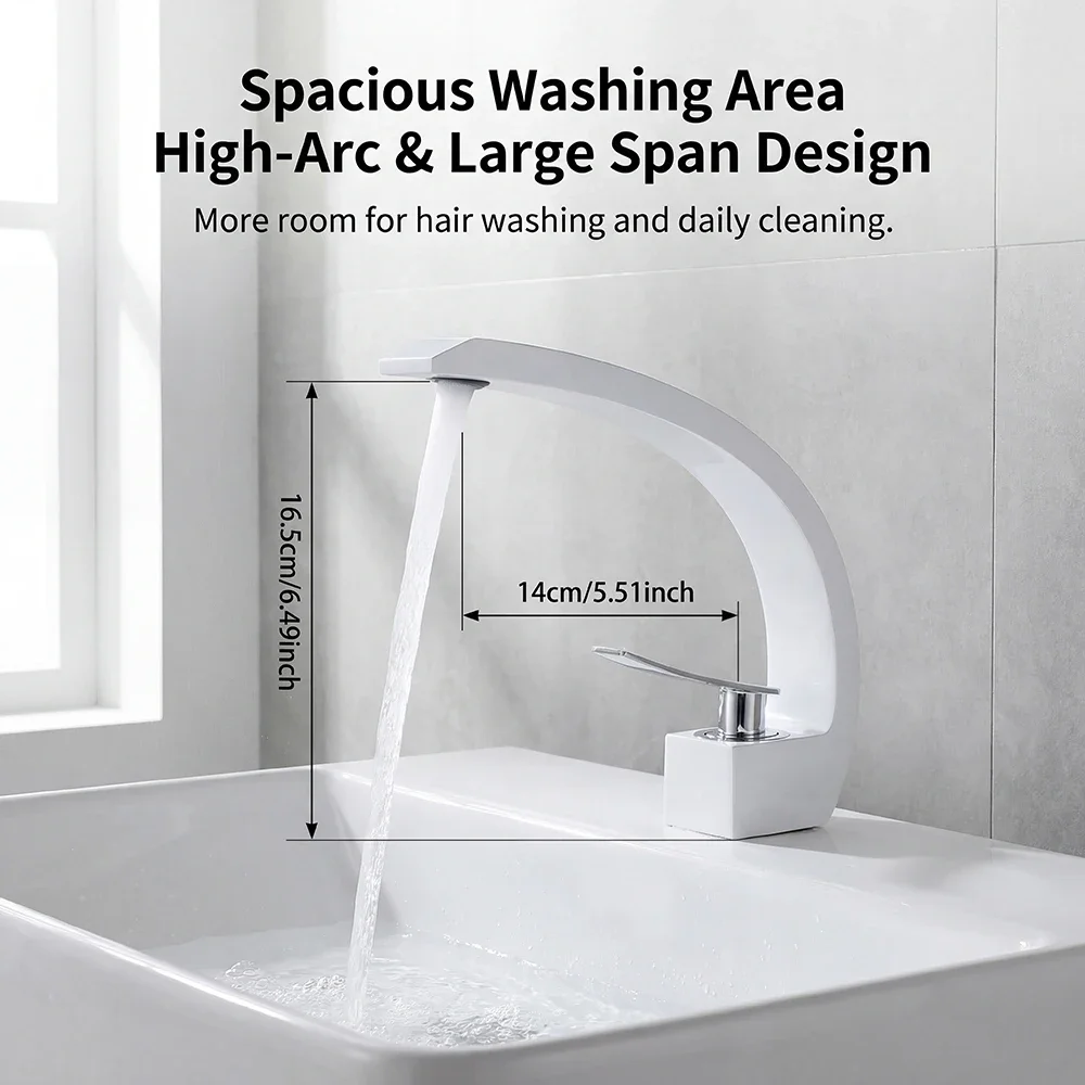 Modern Minimalist Single Handle White Bathroom Sink Faucet Aluminum Material Cold And Hot Dual Control Luxury C-Type Bend Pipe
