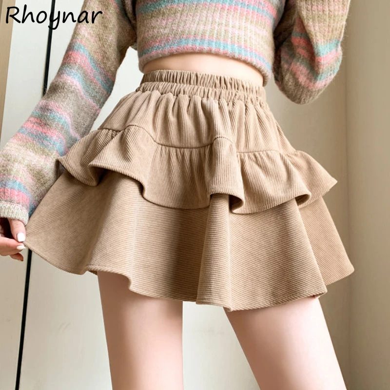 

Ball Gown Mini Skirts Women Solid Tender Ruffles Soft Hotsweet Simple High Waist Girlish Korean Style Fashion Falda Aesthetic